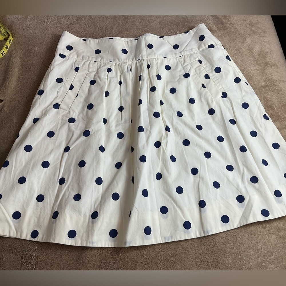 ❤️ J.CREW Cream and Blue Polka Dot Flare Skirt #23904 Sz 12